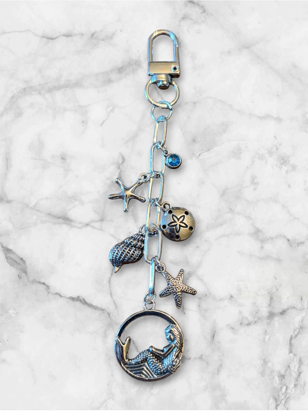 Silver Mermaid & Sea Charm Keychain